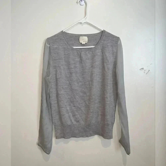 Girl. Band of Outsiders Wool Blouse With Sheer Sleeves - Picture 3 of 4